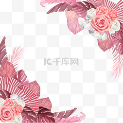 水彩复古花卉图片_干花装饰粉色边框