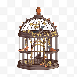 鸟笼剪贴画装饰复古鸟在笼子卡通
