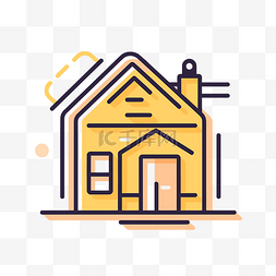 黄色的房子图标图片_线性风格住宅的插图 向量