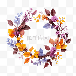 感恩节花环与色彩缤纷的秋叶