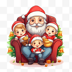 古人古人图片_可爱的圣诞老人和孩子们坐在圣诞