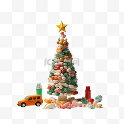 假期里用药片制成的圣诞树的快餐