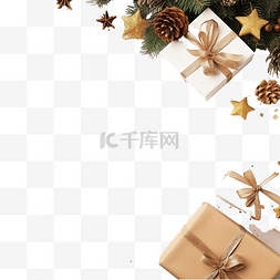 剪刀和图片_木桌上有礼品盒和装饰品的圣诞组