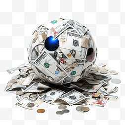 中元节鬼混图片_美元和欧元钞票在破碎的圣诞球中