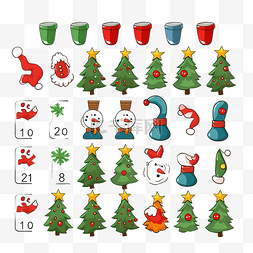 寒假表图片_带有卡通圣诞配件数学工作表的计