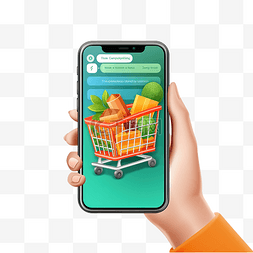 手机上的食物图片_在线购物应用程序概念智能手机，