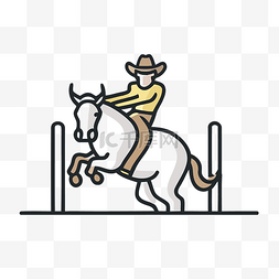 牛仔牛图片_牛仔骑马跳长栏的线条插图 向量