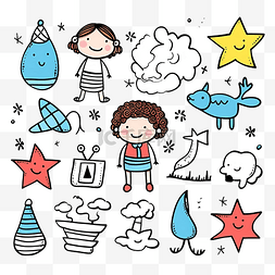收集手绘儿童涂鸦插图用于贴纸海