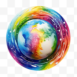 地球线条地球图片_彩虹星球水彩