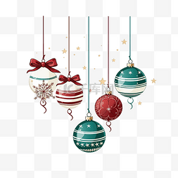 快乐圣诞庆祝卡，带有球和弓悬挂