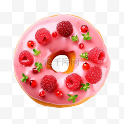 带有粉红色水果釉的圆形甜甜圈顶