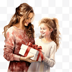 圣诞节人物图片_母亲给女儿送圣诞礼物