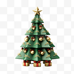 顶部有星星的 3d 圣诞树 PNG