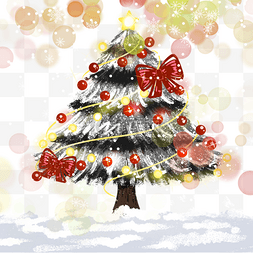 卡通节日庆祝庆祝图片_圣诞节金色圣诞树彩灯蝴蝶结装饰