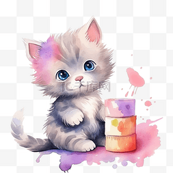 小猫玩耍图片_带有可爱玩耍小猫的水彩涂鸦可以