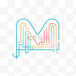 矢量字母m图片_由彩色小点和线组成的字母 m 向量