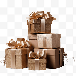 礼品盒和棕色背景的圣诞装饰