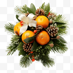 小标题底图图片_圣诞花束用橙子和冷杉树枝