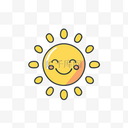 黄色的阳光明媚的太阳，上面有笑
