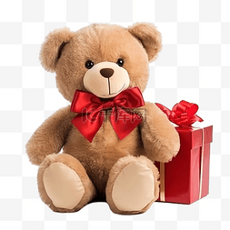 可爱的婴儿车图片_戴着红色蝴蝶结的泰迪熊