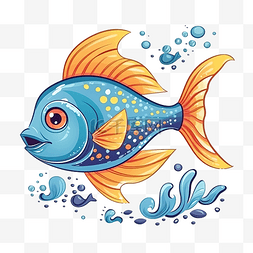 涂鸦卡通鱼水下海元素装饰抽象背