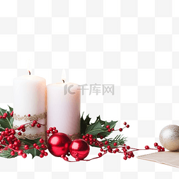 圣诞蜡烛图片_桌上的圣诞蜡烛和节日配饰