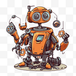 自动化剪贴画卡通橙色机器人与齿