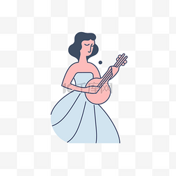 弗拉门戈图片_穿着优雅蓝色连衣裙弹吉他的女孩