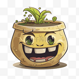 水果蔬菜笑脸图片_盆栽剪贴画卡通可爱花园花盆与绿