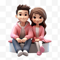 幸福的情侣坐在一起 3D 人物插画
