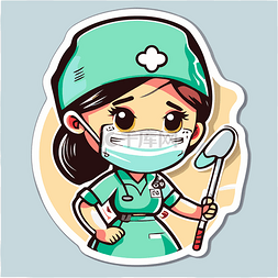 戴着面具和帽子剪贴画的卡通护士