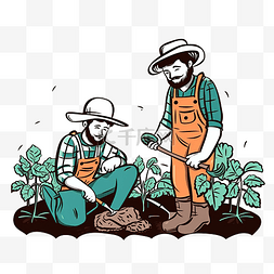 农夫耕作图片_园丁以涂鸦风格种植蔬菜插图
