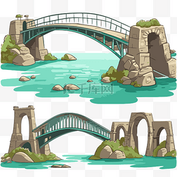 桥梁剪贴画复古石桥水上卡通 向