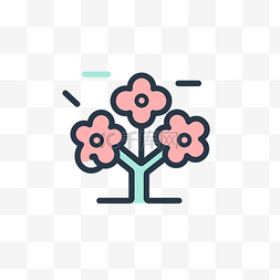 一树樱花图片_线性标志，带有一棵开着粉红色花