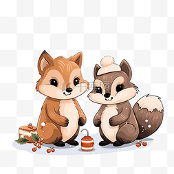 狐狸和图片_圣诞快乐季节设计中的狐狸和松鼠