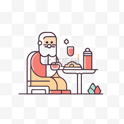 坐在桌边的圣诞老人的图标 向量