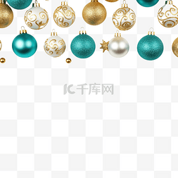 绿松石和金色圣诞饰品边框白色