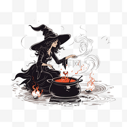 火女巫图片_女巫搅拌烹饪酿造锅