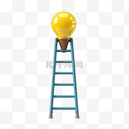 挑战永无止境图片_蓝色梯子或梯子与黄色灯泡孤立的