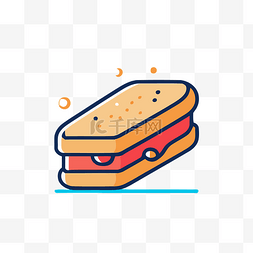 涂有奶酪的三明治的细线插图 向