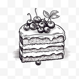一块蓝莓蛋糕图片_一块蓝莓蛋糕手工轮廓线绘制黑白