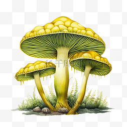 手和树木图片_绿色和黄色的蘑菇