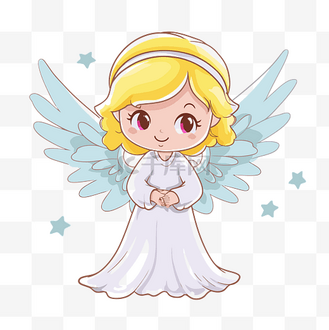 天使剪贴画 小卡通天使 带有银色翅膀的天使 带有白色翅膀的矢量