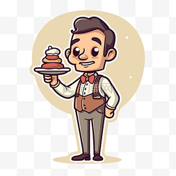 蛋糕盘子图片_卡通人物在盘子上端蛋糕 向量