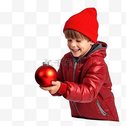 戴圣诞帽的小男孩图片_戴着红色圣诞帽的男孩装饰一个小