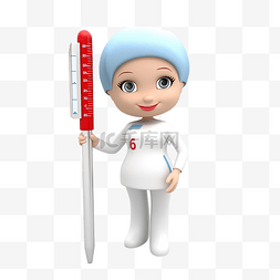 卡通护士插画图片_护士拿着温度计 3d 人物插画