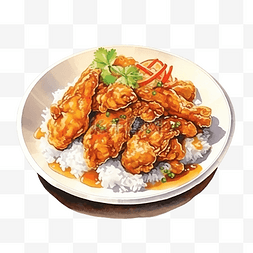咖哩鸡肉炒饭图片_日本食品水彩脆皮鸡肉咖喱饭