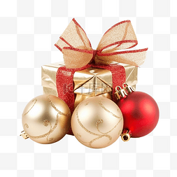圣诞礼物，金色和红色的球弓隔离