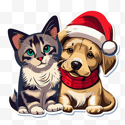 圣诞节爱猫和狗剪贴画 剪贴画 向