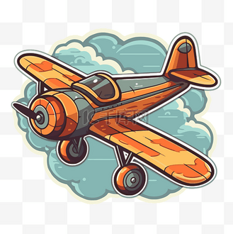 天空中的老式飞机贴纸 向量